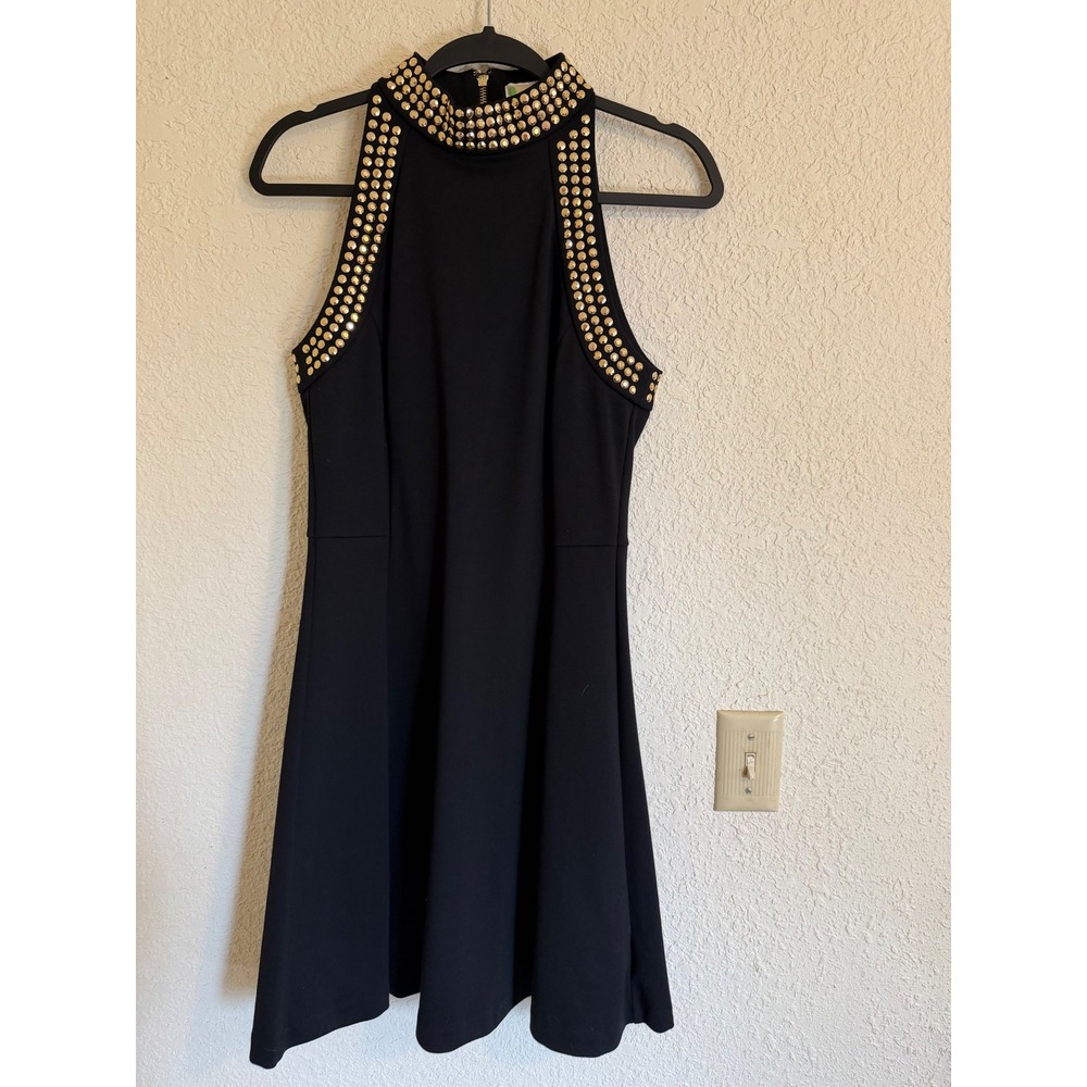 Michael Michael Kors Black Studded High Neck A-Line Sleeveless Dress Size 6